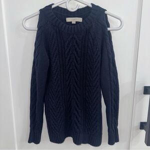 LOFT Navy Cable Knit Open Shoulder Pullover Sweater Size XS